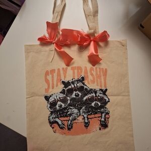 Custom Canvas Tote With Raccoon Gang Decal Detail And Pink Brat Bows